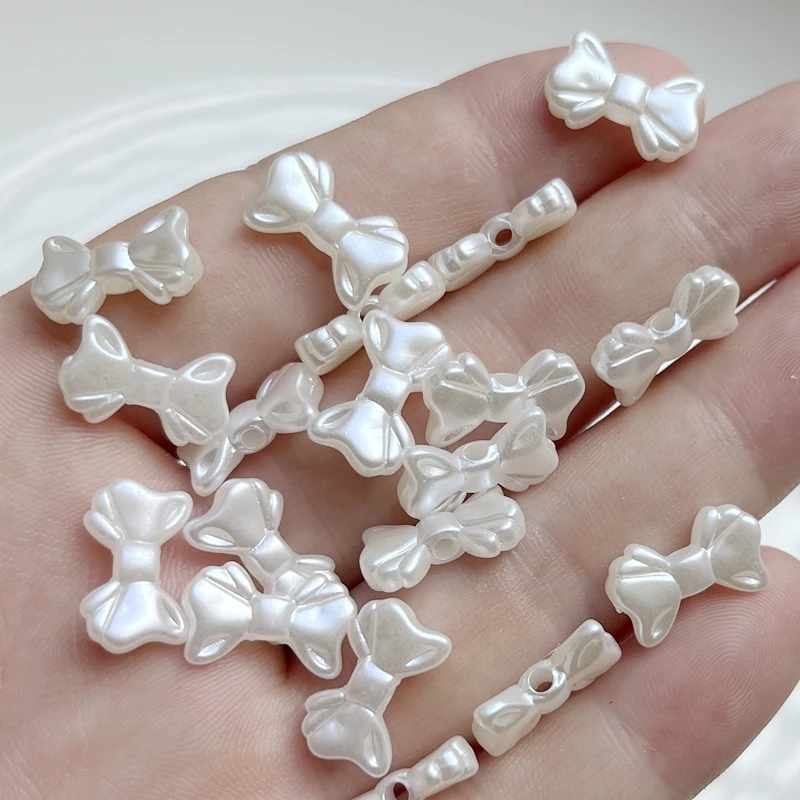 30pcs ABS Butterfly Knot Loose Beads White Straight Hole DIY Beads Handmade Material Accessories  pearl beads