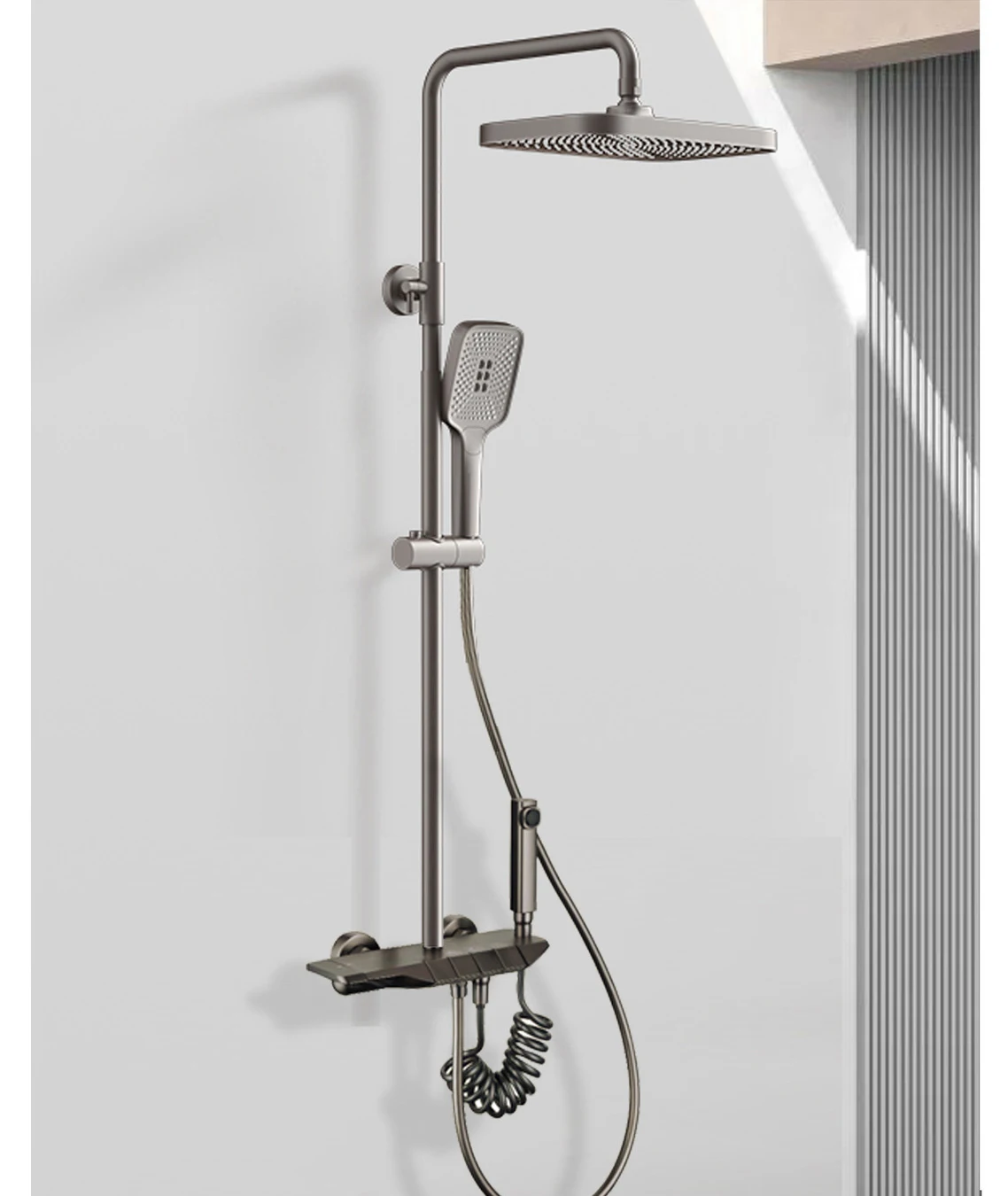 Grey Shower System Set Bathroom Digital LED Rain Showers Faucet Brass Bath Thermostat Rainfall Shower 4 Way with Bidet Taps Sets