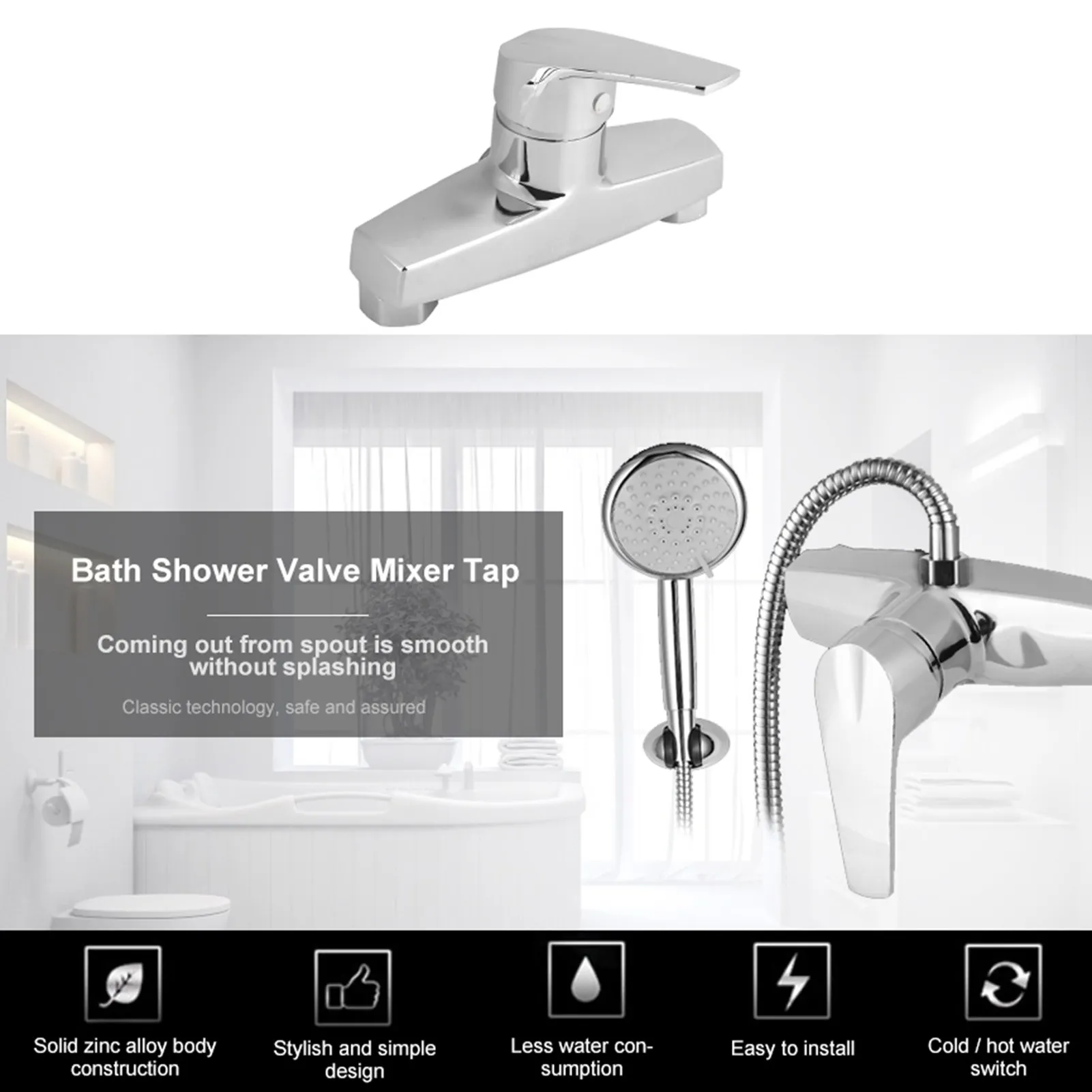 Zinc Alloy Bathroom Bathtub Single Handle Faucet Wall Mounted Bath Shower Valve Mixer Tap