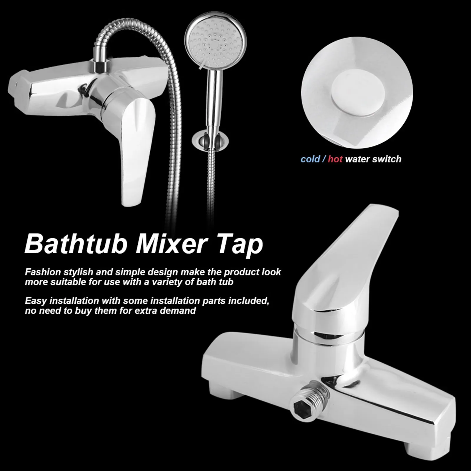 Zinc Alloy Bathroom Bathtub Single Handle Faucet Wall Mounted Bath Shower Valve Mixer Tap