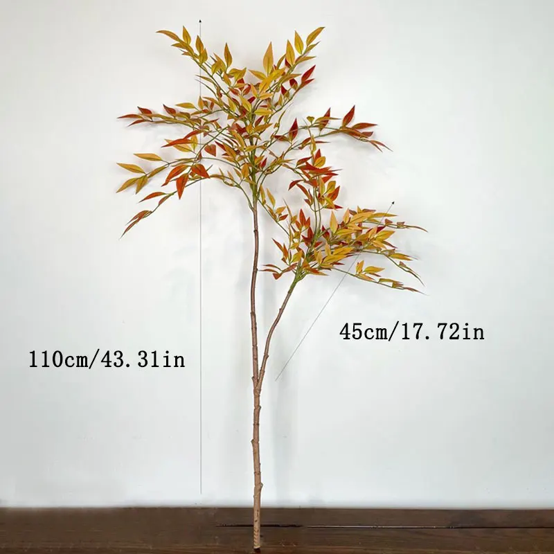 110cm 2 Forks Large Artificial Plants Fake Bamboo Tree Branch Plastic Nandina Leaves Tall Green Landscape For Home Garden Decor