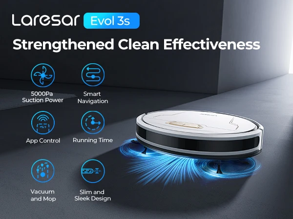 Laresar Robot Vacuum Cleaner 5000Pa Suction 150 mins Smart Navigation Mopping Intelligent Robotic Smart Home Appliance