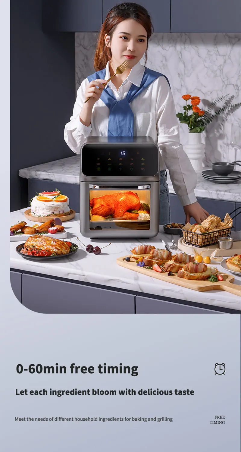 12L Electric Air Fryer Large Capacity Multi-function Convection Oven Deep Fryer Without Oil Kitchen LED Touch BPA Free 1300W