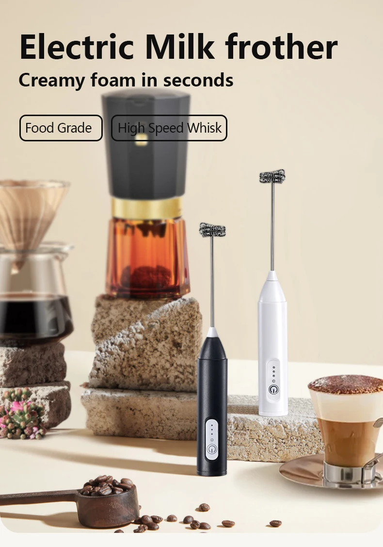 Electric Milk Foamer Blender Stainless Steel Handheld Milk Frother Wireless Coffee Whisk Mixer Egg Beater Tools For Kitchen