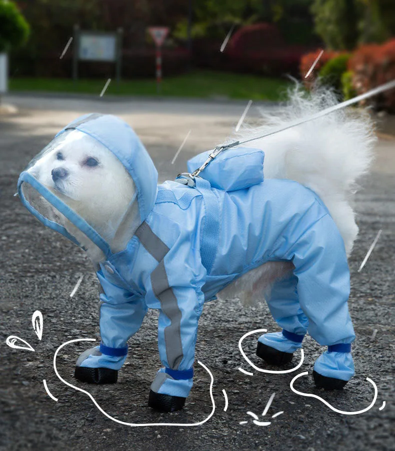 New Pet Four Legged Raincoat with Rainshoes and Traction Buckle Reflective Waterproof Hooded Poncho Dog Outdoor Apparel Clothing