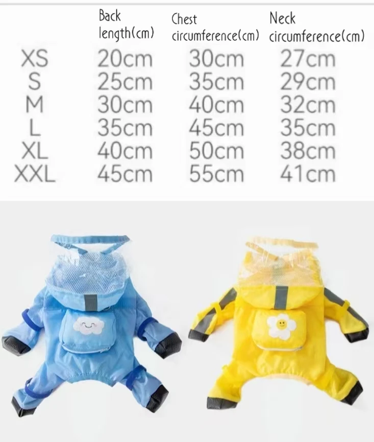 New Pet Four Legged Raincoat with Rainshoes and Traction Buckle Reflective Waterproof Hooded Poncho Dog Outdoor Apparel Clothing